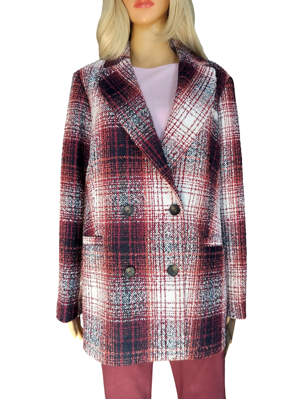 Levi's Burgundy Multi Plaid Double-Breasted Blazer Size M NWT